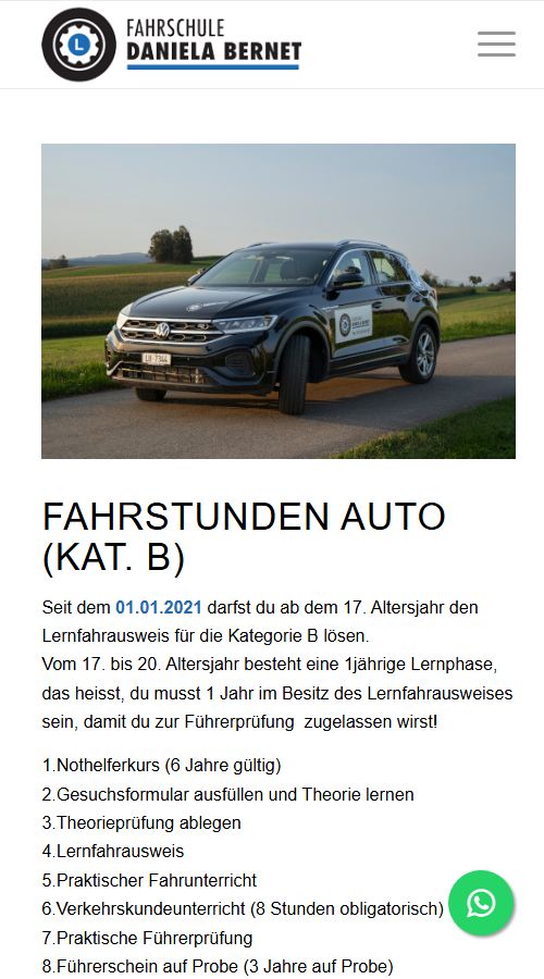 Handy-Ansicht der Website Fahrschule Bernet