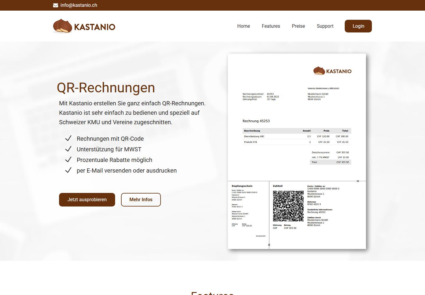 Desktop-Ansicht der Website Kastanio