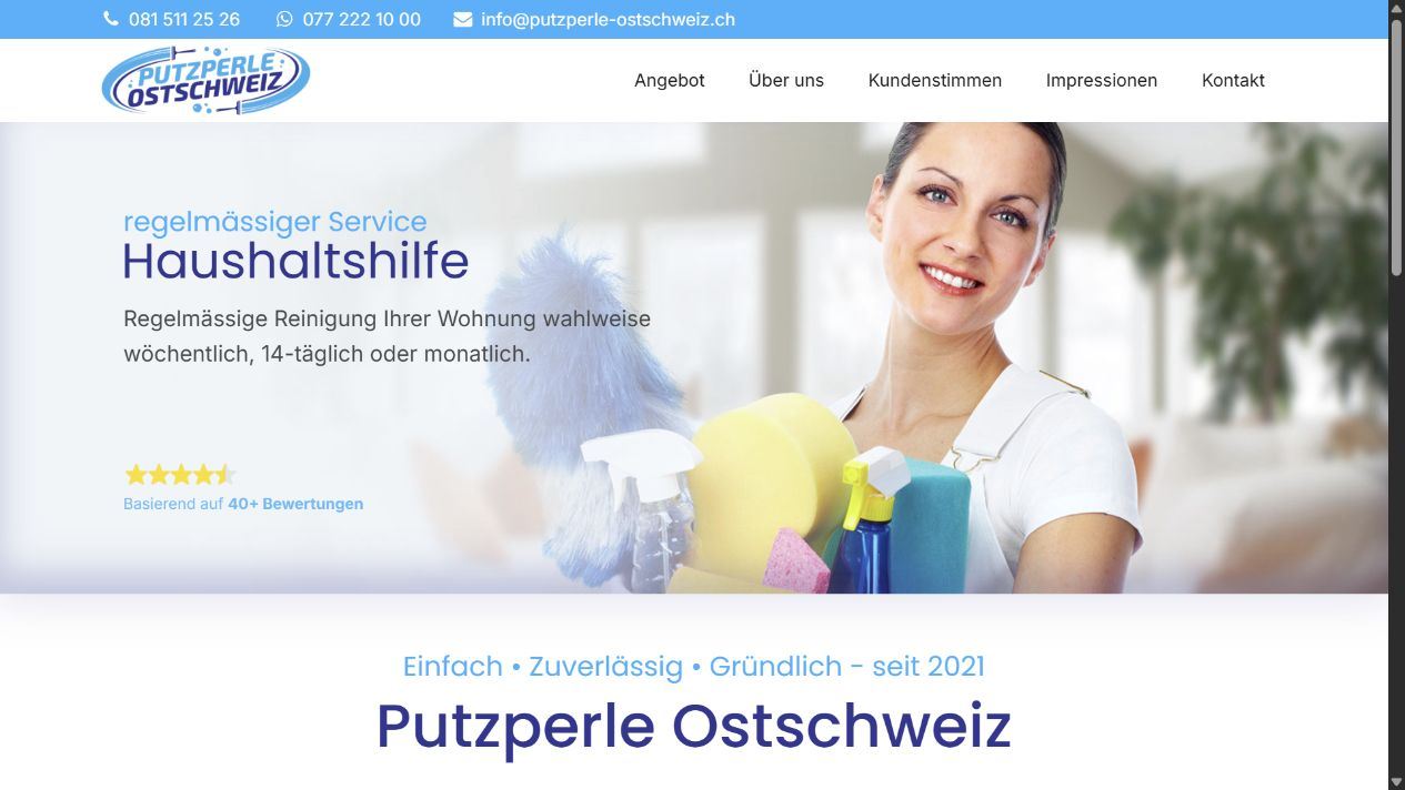 Desktop-Ansicht der Website Putzperle Ostschweiz